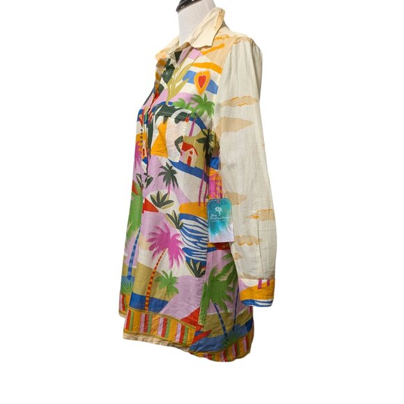 True Destinations Womens Size XS NWT Flaw Tropical Palm Scene Tunic Coverup Top - Picture 2 of 12
